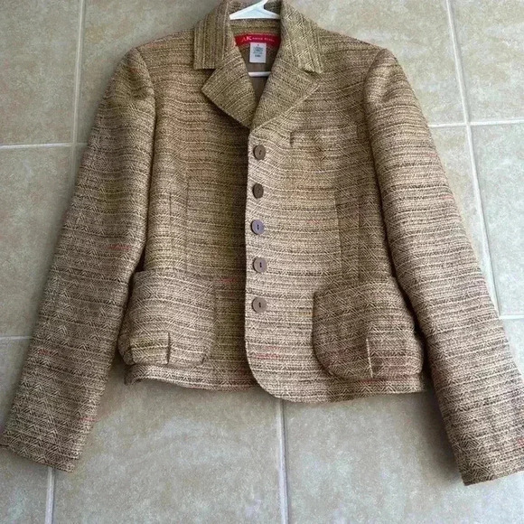 Anne Klein Tweed Blazer Jacket Size 8 Golden Brown - Picture 1 of 14